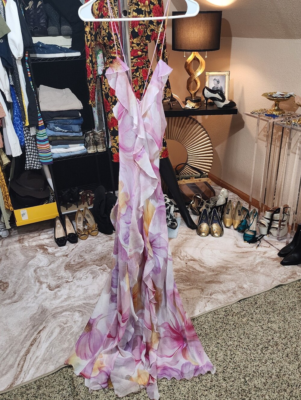 Mango Pink Lavender Floral Ruffle Maxi Dress - Picture 8 of 16